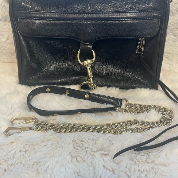 Rebecca Minkoff Mac Clutch Large Leather Crossbody Shoulder Bag Black Gold - Picture 6 of 6